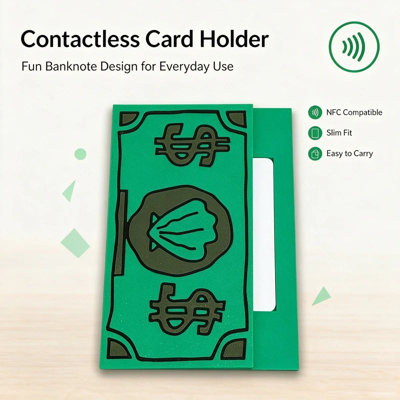 A green card holder designed for banknotes, featuring an NFC compatible card and slim fit.