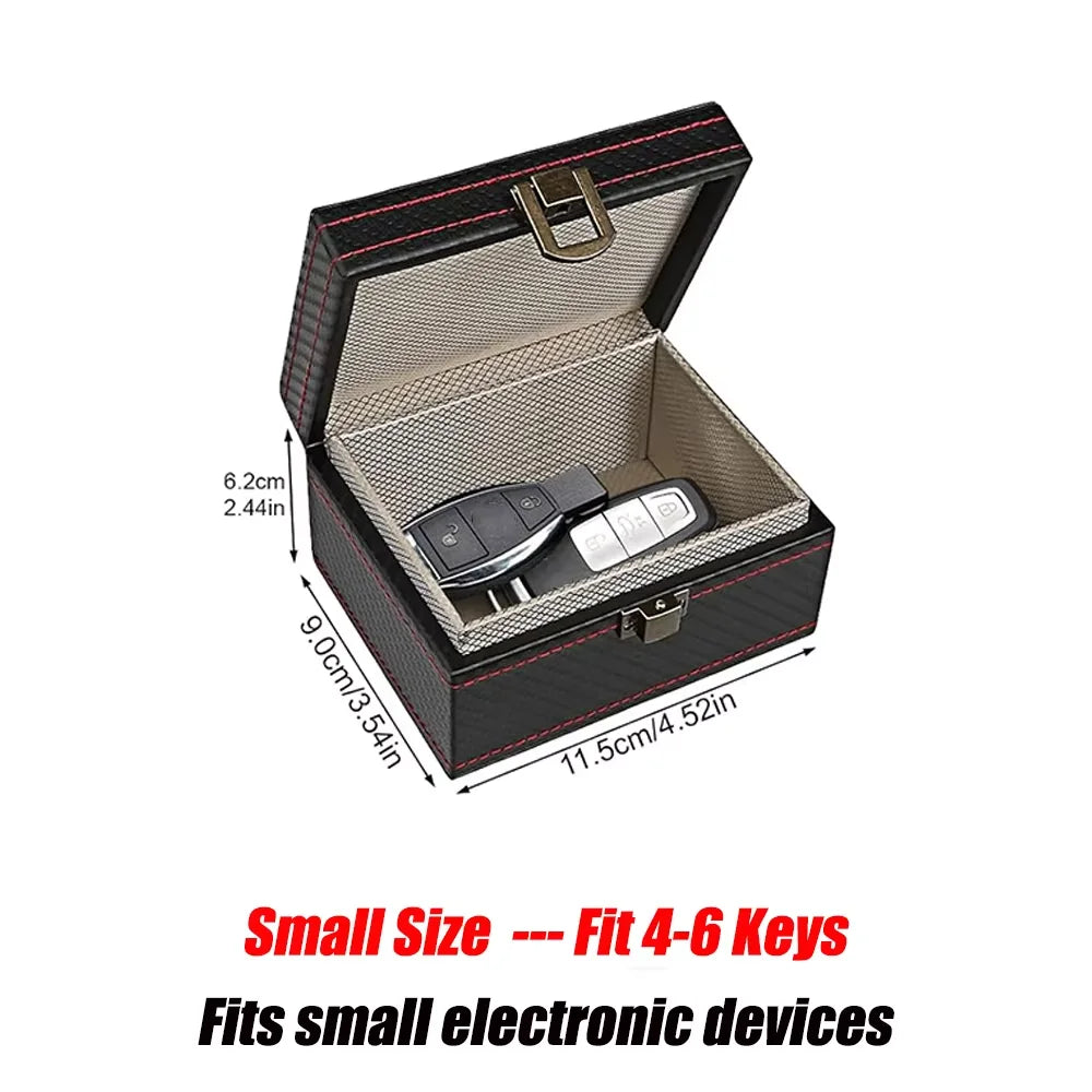 A black and red textured box with a lid open, containing an electronic device.