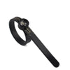 A black ring sizer and measuring tool with a magnifier is shown on a white background.