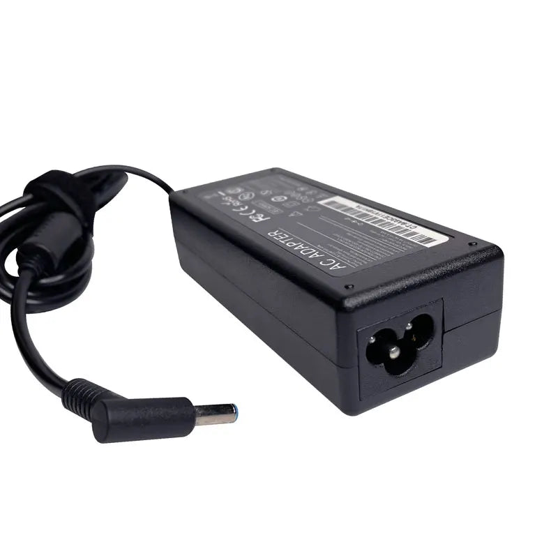 Black AC adapter for HP laptops with a power cord and plug.