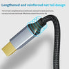 A close-up view of a lengthened and reinforced net tail design on a USB cable.