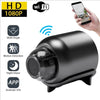 A black HD 1080P wireless security camera with a wide angle lens and motion detection features.