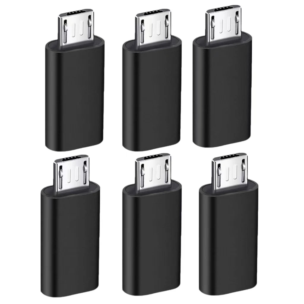 A set of black USB-C to Micro USB adapters for charging and data synchronization.