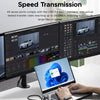 A laptop is connected to a 7-port USB 3.0 hub, demonstrating high-speed data transmission across multiple ports.