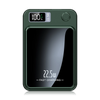 A dark green magnetic wireless power bank with a digital display showing 100% charge and 22.5W fast charging capability.