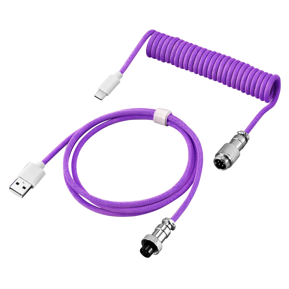 Purple braided USB-C to USB keyboard cable with connectors.