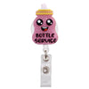 Rosa Glitzer-Acryl-Bottleservice-ID-Kartenclip mit niedlichem Gesichtdesign.