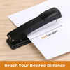 A black heavy-duty metal stapler with a 9cm feed depth is shown on a white background.