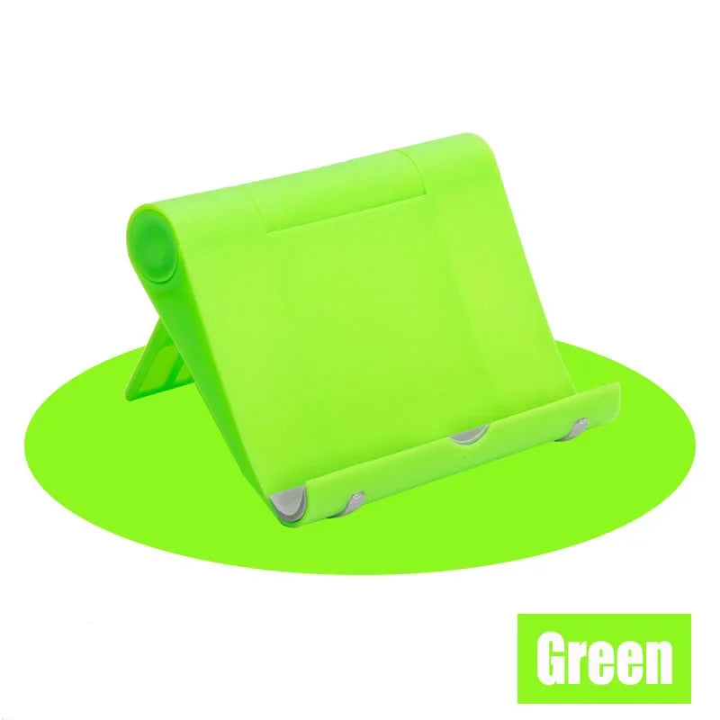 A bright lime green flexible multi-angle tablet and phone desk stand.