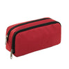 A red Oxford pencil pouch with black zipper and hardware.