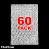 A sheet of clear bubble wrap packaging with the text 60 pack and dimensions 15x20cm.