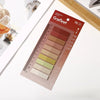 A gradient color chart of 10 shades for clear self-adhesive sticky notes, displayed on a white background.