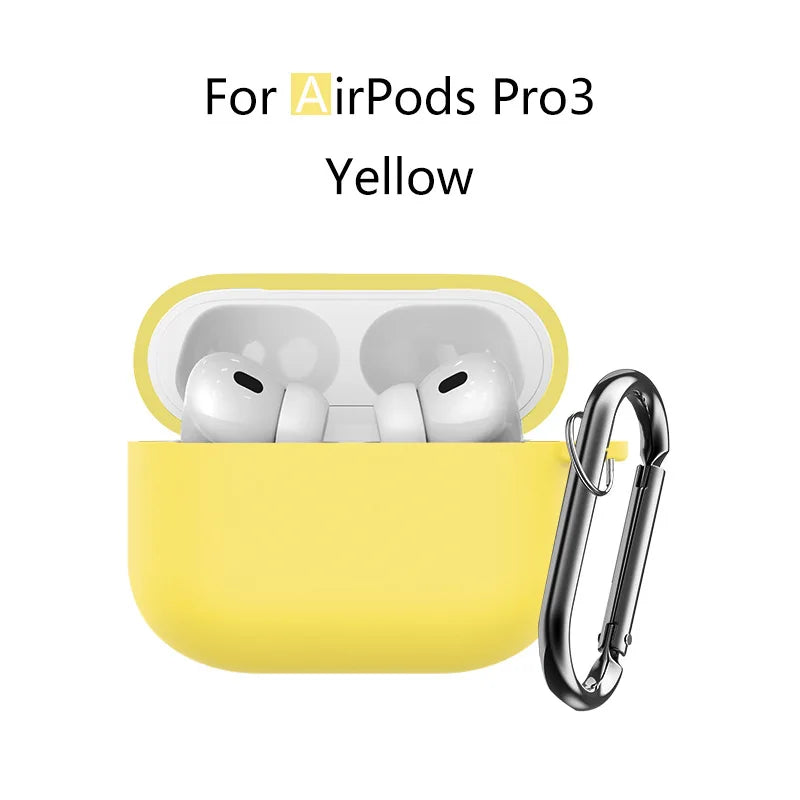 Yellow silicone protective case with keychain for AirPods Pro 3 earbuds