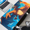 An XXL Gengar gaming mouse pad desk mat featuring a vibrant orange and blue dragon print on a white laptop.