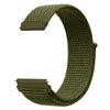 A close-up view of a dark olive green nylon loop watch strap for a child's watch.