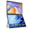 A portable monitor with a 14-inch screen displaying a blue and orange gradient, featuring IPS panel technology.