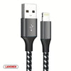 A pair of black Lightning cables, one USB-C to Lightning and one Lightning to Lightning.