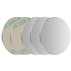A set of four silver magnetic mount plates for phones and devices, showing different sizes.