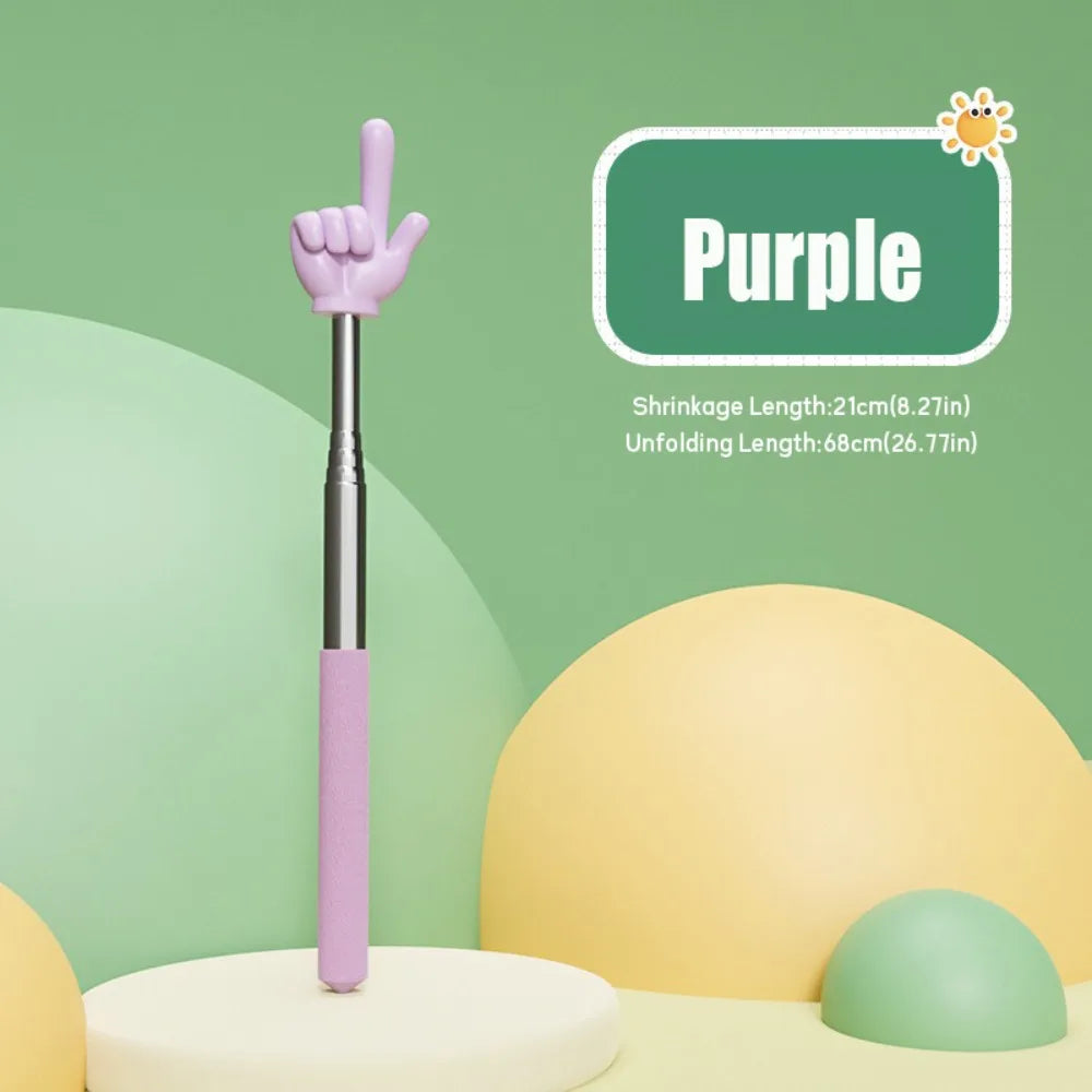 Purple telescopic teaching pointer with a pink handle and gold flower detail