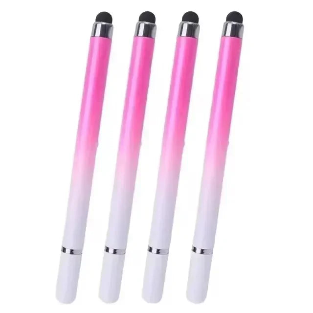 Four pink and white universal stylus pens shown vertically
