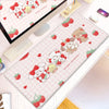 Pink cartoon themed gaming desk mat featuring cute bear and strawberry illustrations