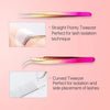 A set of precision eyelash extension tweezers featuring a gradient finish, including straight pointy and curved types.
