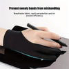 Black anti-smudge drawing gloves worn by a hand, designed to prevent sweaty hands from mishandling.