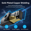 Goldplattierte Kupferabschirmung auf einem Ethernet-Patchkabel zur Reduzierung elektromagnetischer Interferenzen.
