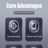 A display showing core advantages of a phone case including accurate drilling, restoring bare metal, dustproof features, and 
