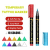 A set of temporary tattoo markers featuring a red applicator and ten colors of paint tips.