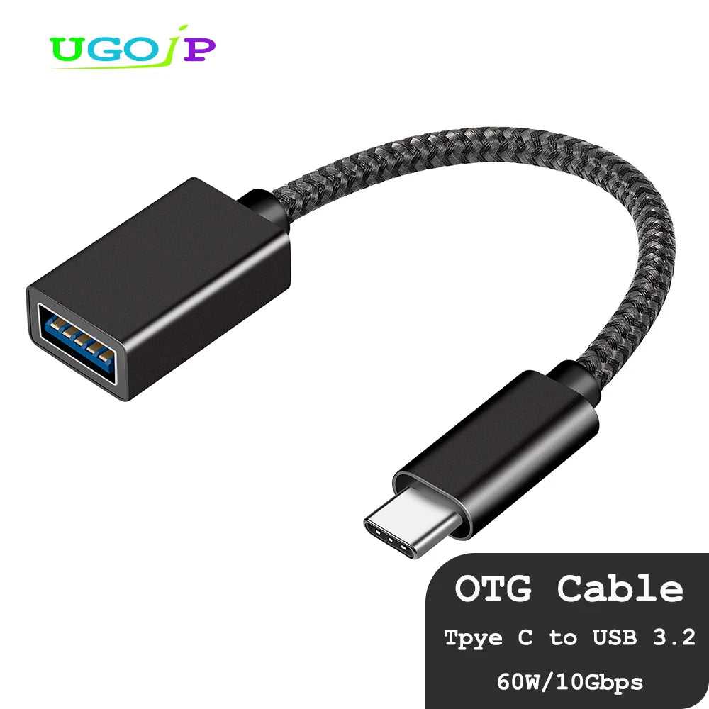 Black OTG cable for Type C to USB 3.2 adapter with 60W and 10Gbps data transfer
