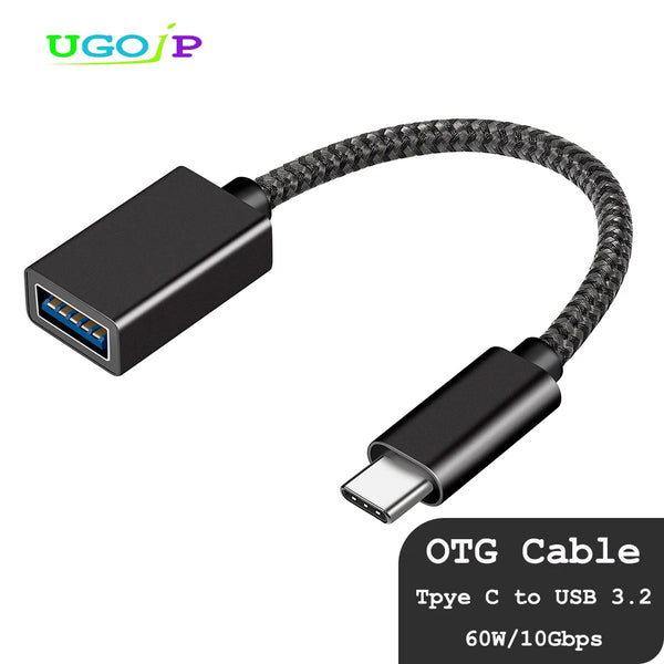 Black OTG cable for Type C to USB 3.2 adapter with 60W and 10Gbps data transfer