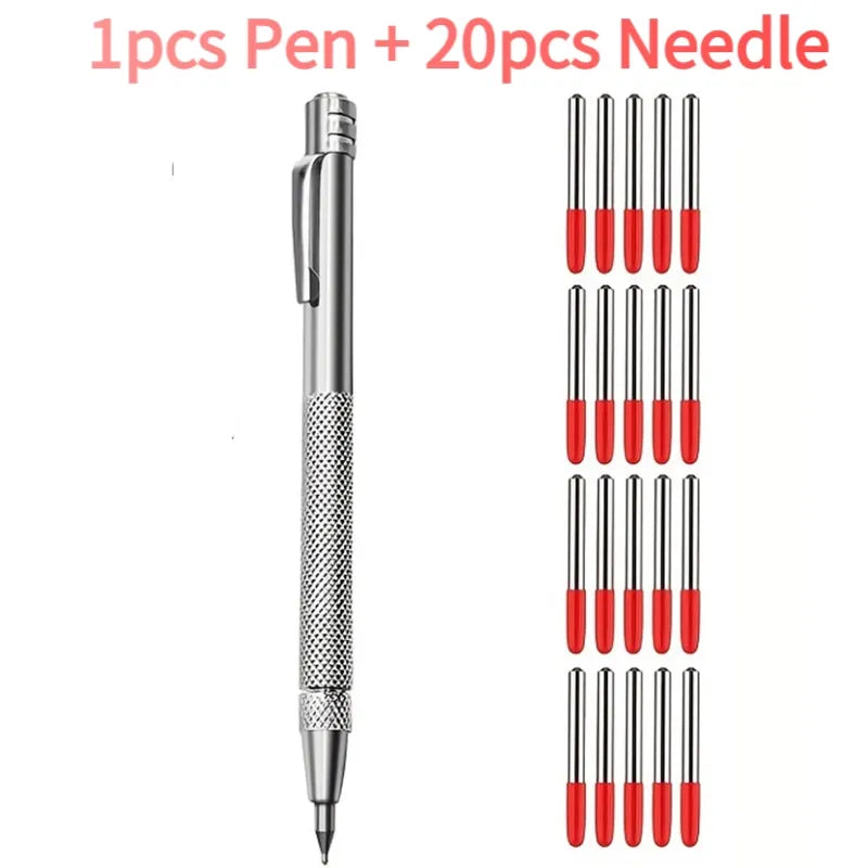 A set of one pen and twenty needles for precision carbide tip scribing.