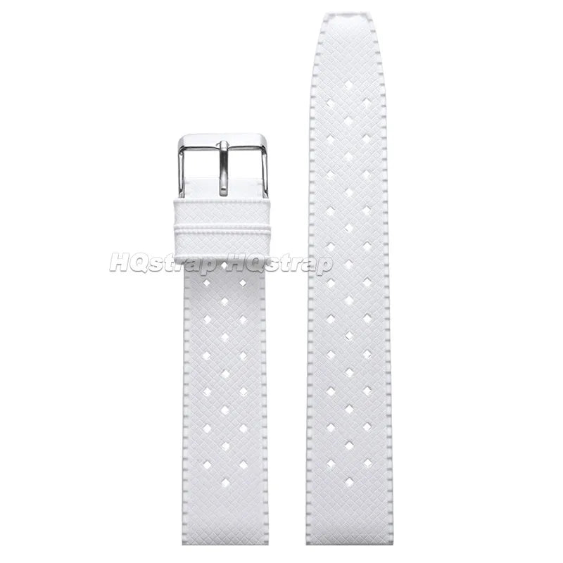 White perforated silicone watch strap with a silver quick release buckle