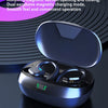A pair of blue magnetic induction charging ear hooks displayed in an open case with a separate hook shown below.