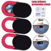 Red lens privacy protection covers for mobile and laptop cameras, showing open and closed positions.