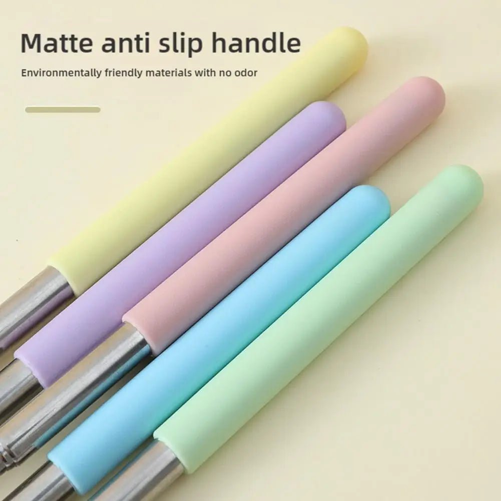 A set of colorful matte anti-slip handles for an adjustable telescopic reading stick.