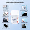 A white multi-functional cleaning kit with various tools for electronic devices including a card needle, brush, and cleaning 