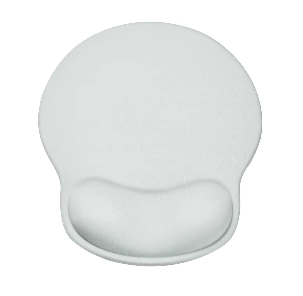 A white ergonomic wrist support mouse pad with a contoured shape.