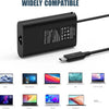 Adaptador de corriente USB Type-C negro de 65W para portátil, junto a diversas marcas de ordenador.