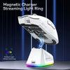 A white magnetic charger streaming light ring is shown above a glowing RGB light effect base.