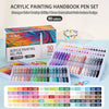 A box set of 90 colored acrylic painting gel pens with a push-button design displayed on a light blue surface.