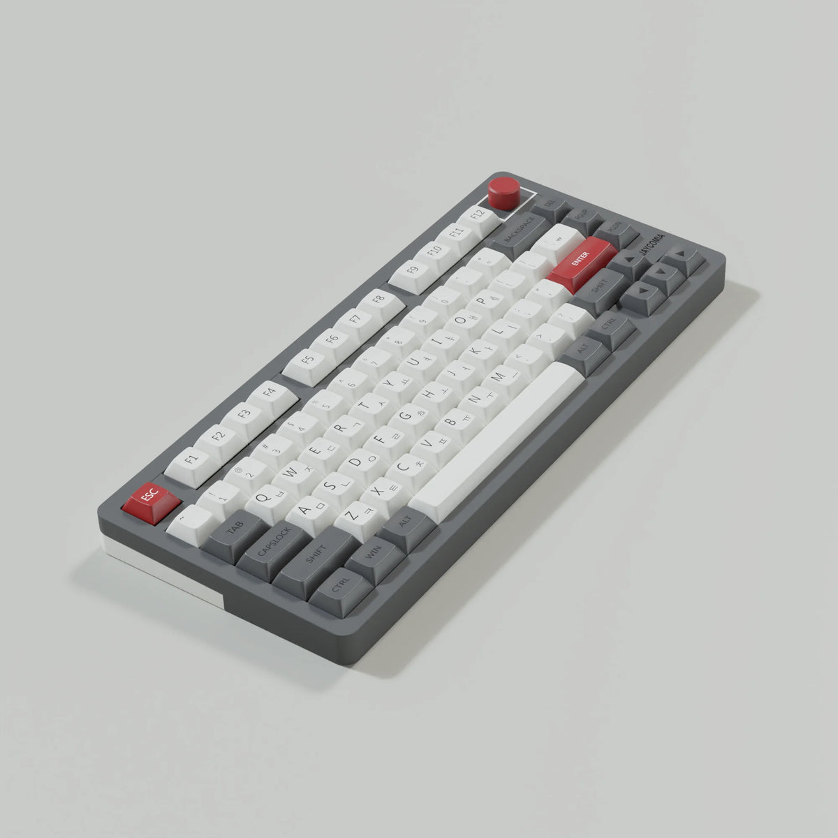 A close-up view of retro NES style PBT keycaps for mechanical keyboards, featuring various letter and function keys.