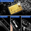 A clear plastic waterproof ID badge holder sleeve with a gold card inside, showing the pre-punched holes and sealing zipper.