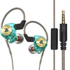 A pair of wired hi-fi earphones with microphones and a detachable connector cable.