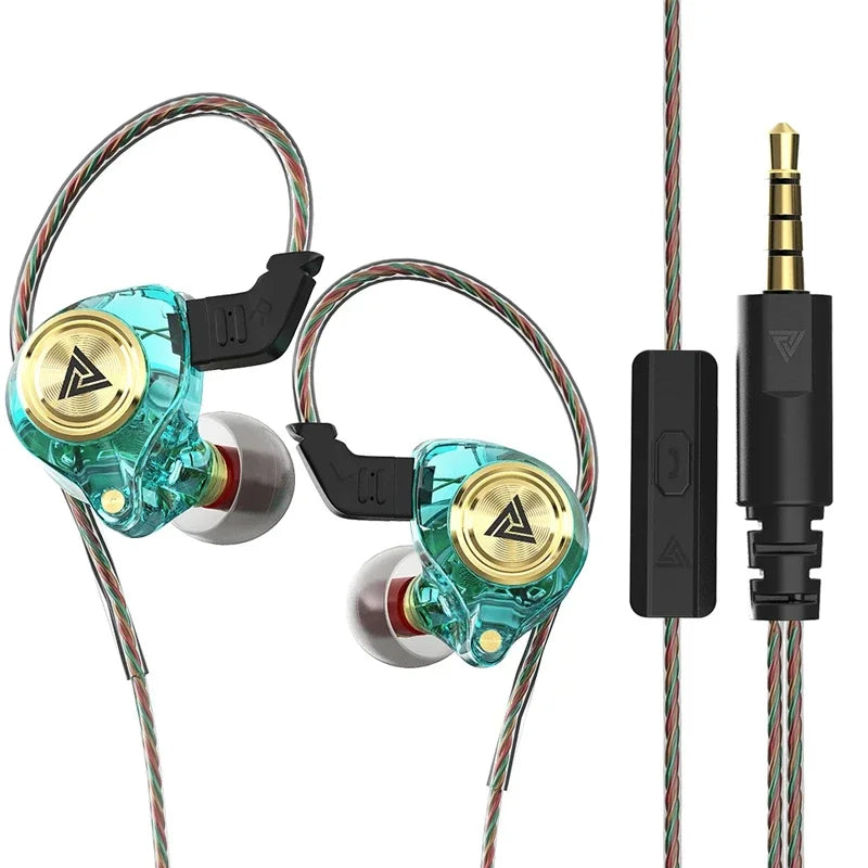 A pair of wired hi-fi earphones with microphones and a detachable connector cable.