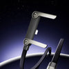 A black bent-type fast charging phone holder and data cable with a built-in stand shown against a dark background.