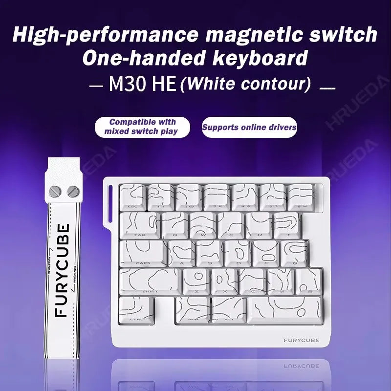 White contour M30 HE one-handed magnetic switch keyboard with a white keycap layout