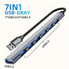 A gray 7-in-1 USB hub featuring multiple ports including USB 3.0 and USB 2.0 connectors.