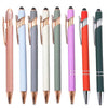 A row of ten metal stylus pens in various colors including pink, light blue, gray, white, green, purple, orange, and dark gre